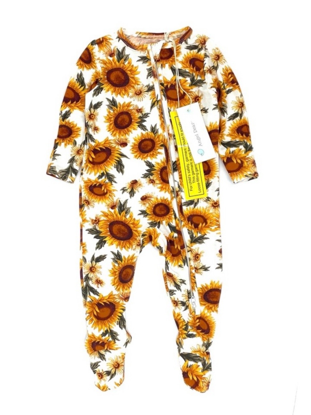 NWT Angel Dear Fall Thanksgiving Sunflower Bamboo Footie in White & Yellow 6-9M